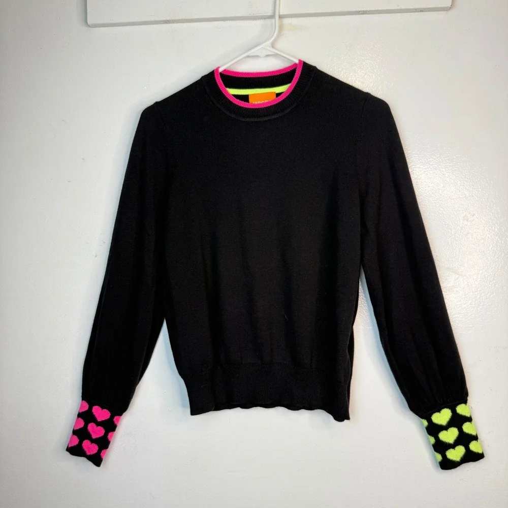 WISPR by Brodie BLACK Sweater with Neon Pink and Yellow Hearts Size XS